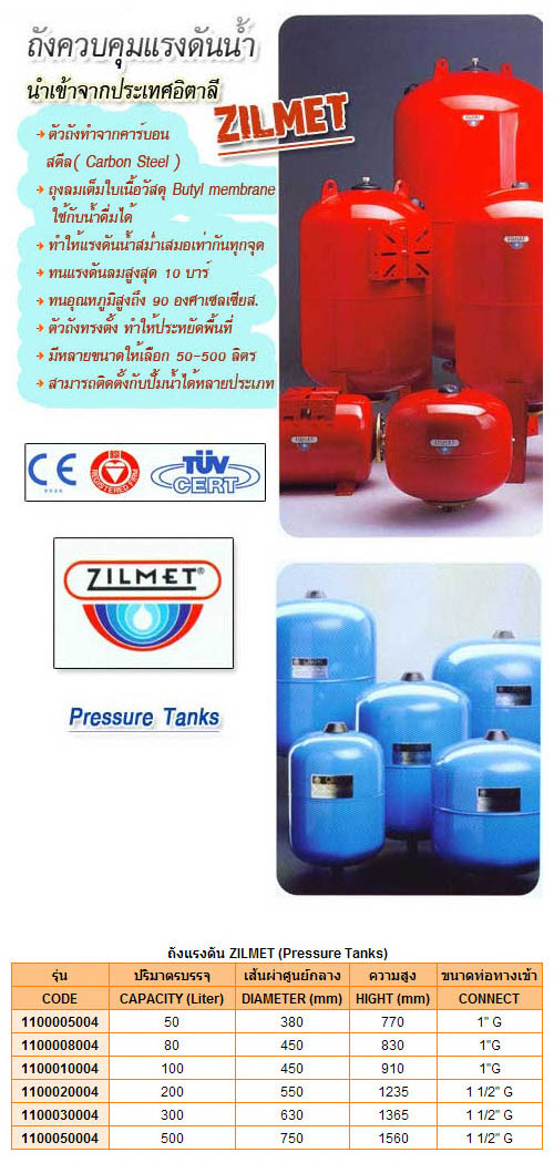 ZILMET Pressure Tank